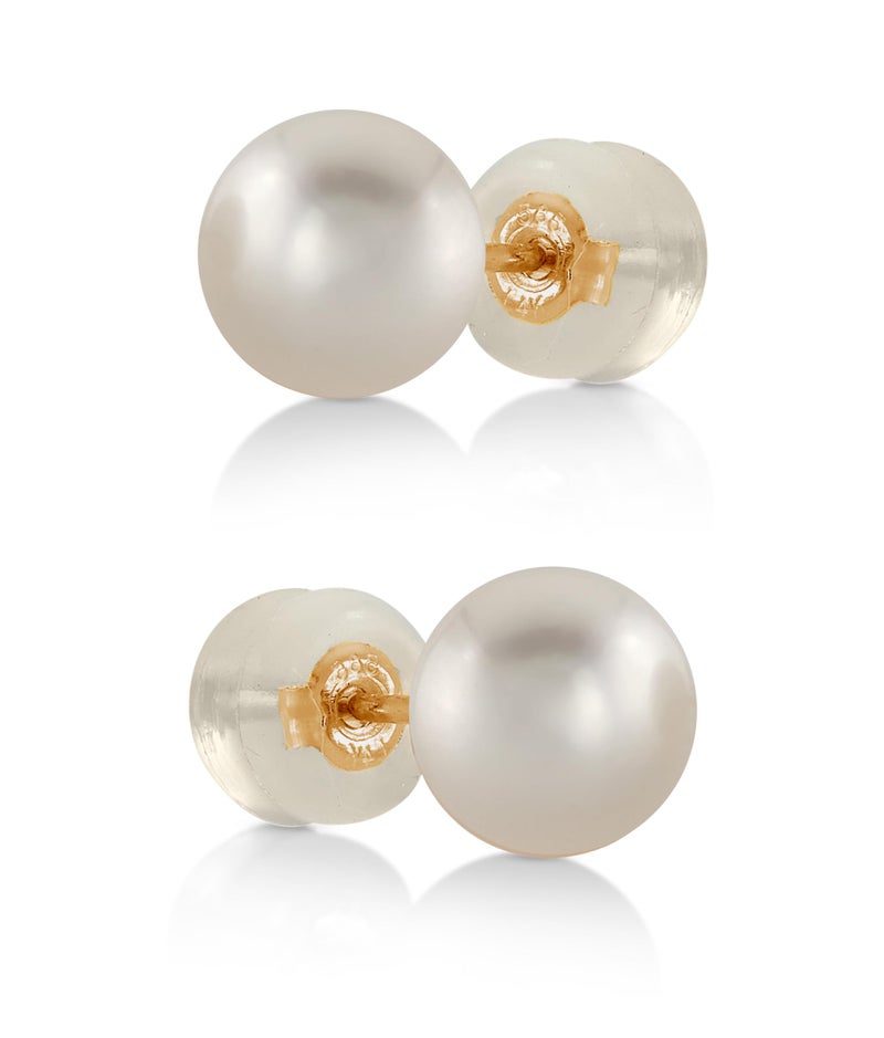 THE PEARL SOURCE Freshwater Pearl Earrings for Women, 7-8mm White Cultured Pearl, AAAA Grade, 14K Yellow Gold, Classic Fine Jewelry Gift for Women - Image 1
